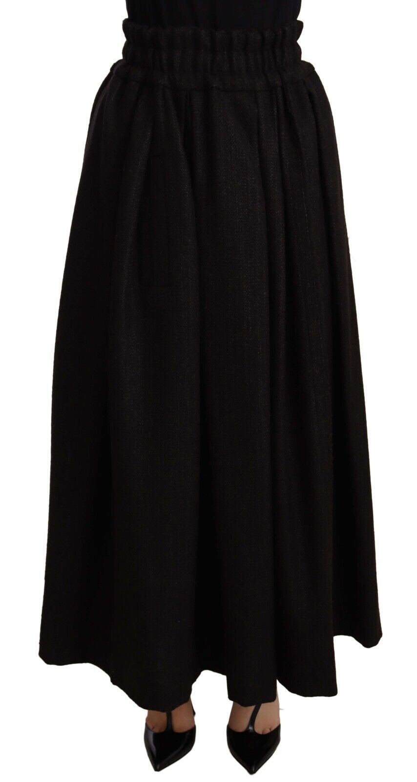 Dolce & Gabbana Black High-Waisted Wool Maxi Skirt PIECE