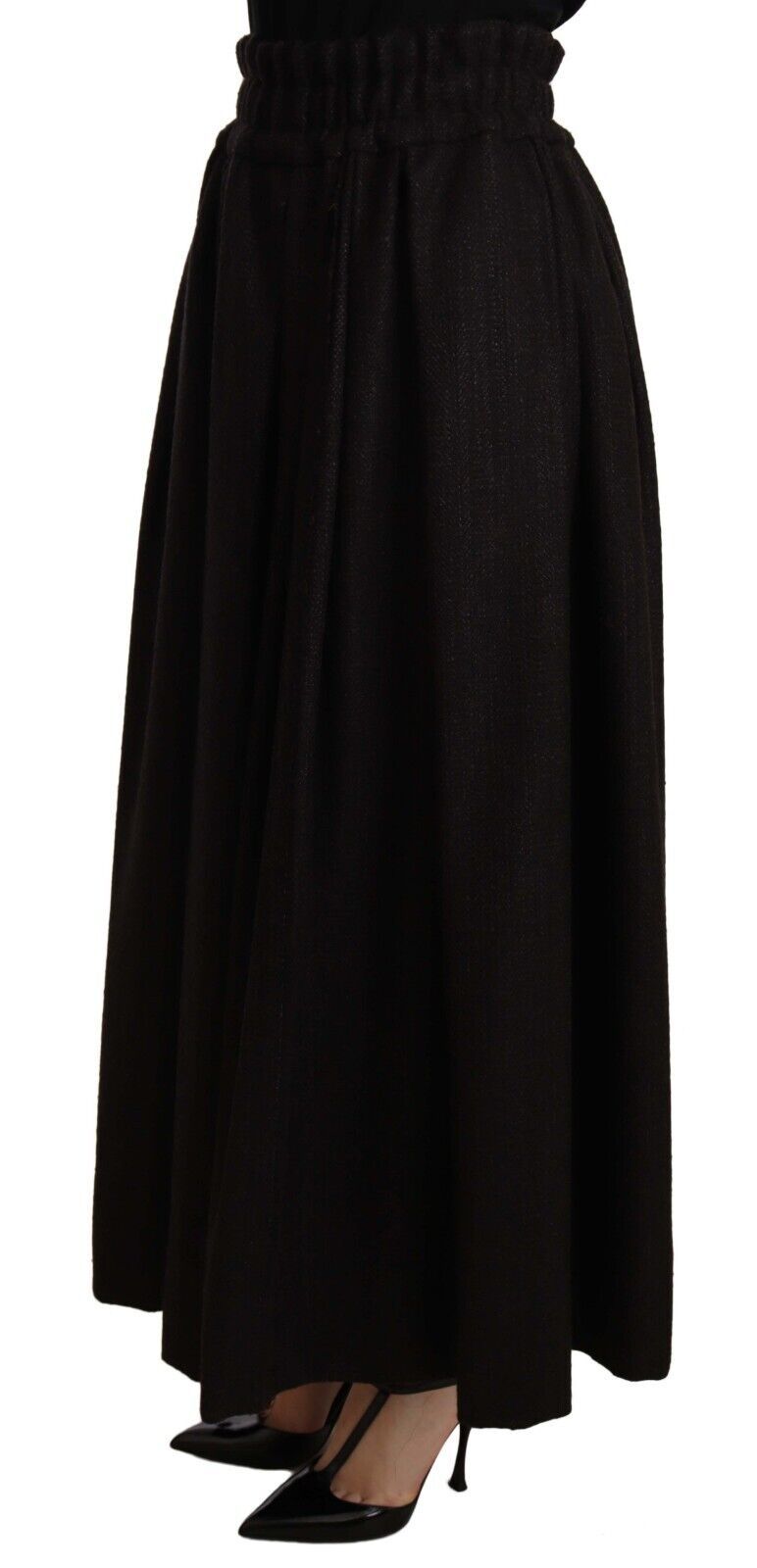 Dolce & Gabbana Black High-Waisted Wool Maxi Skirt PIECE-2