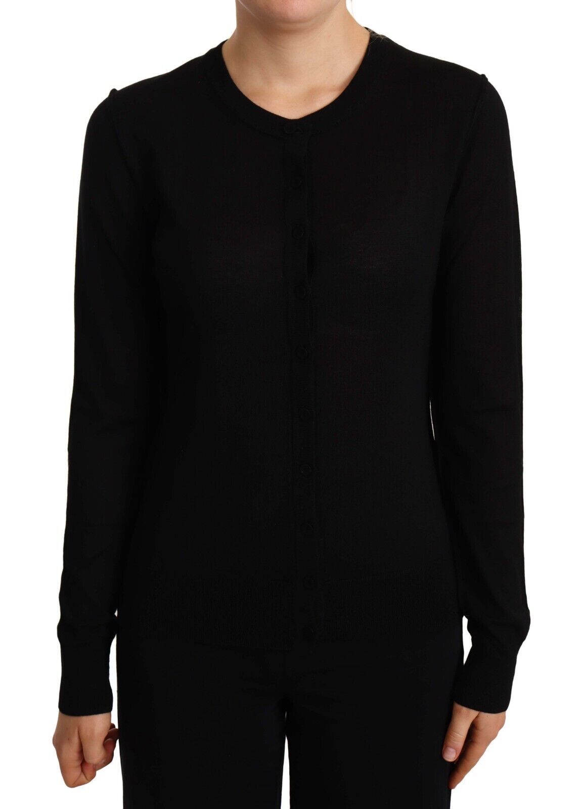 Suéter negro de cuello redondo de Dolce & Gabbana, suéter de lana STAFF-1