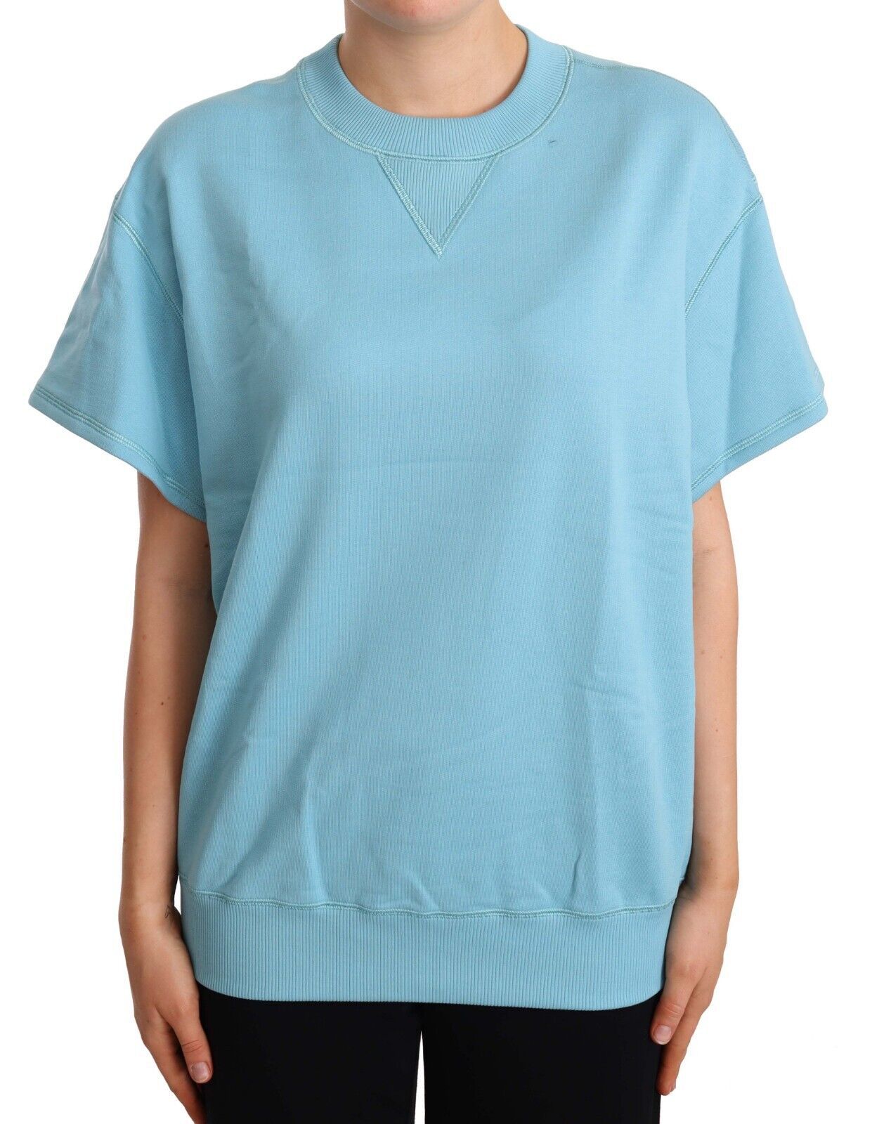 Dolce & Gabbana blue cotton top with short sleeves and round neckline