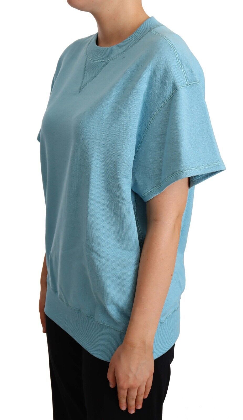 Dolce & Gabbana blue cotton top with short sleeves and round neckline-2