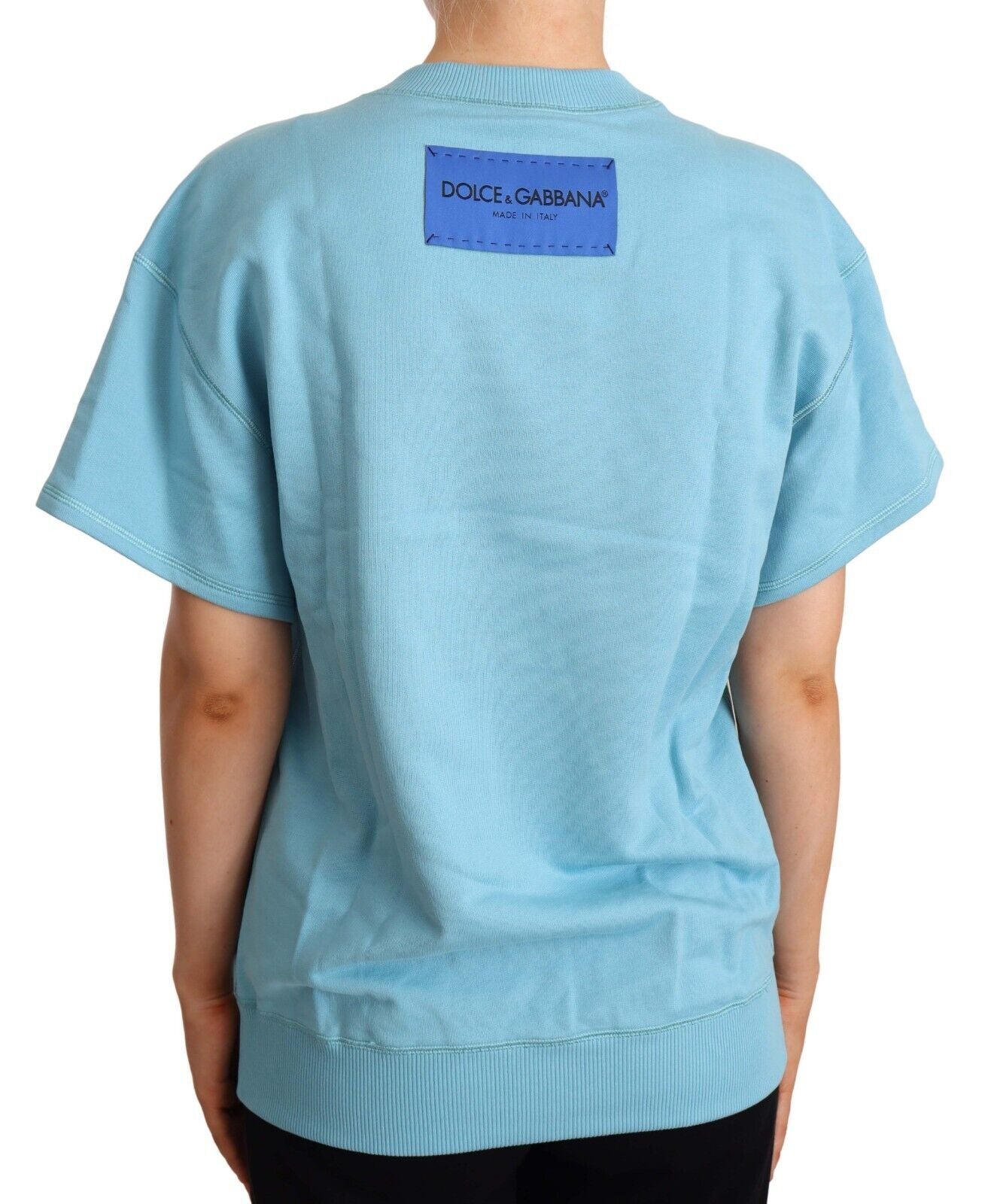 Dolce & Gabbana blue cotton top with short sleeves and round neckline-3