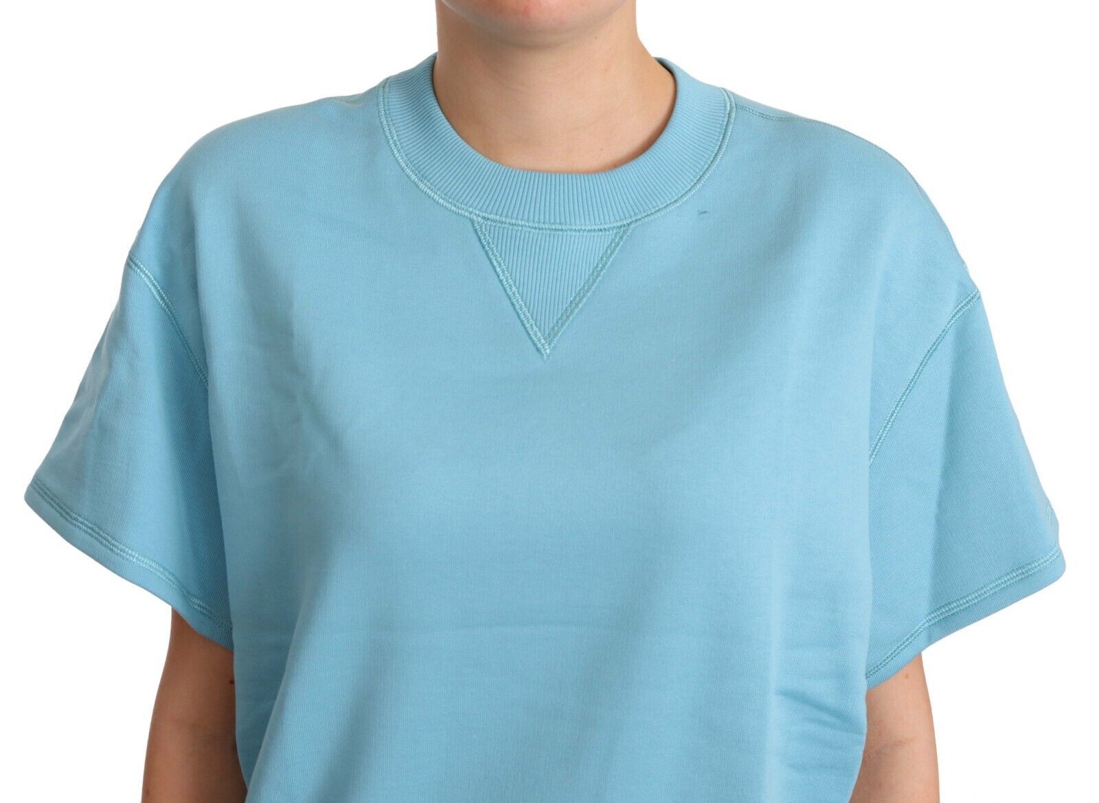 Dolce & Gabbana blue cotton top with short sleeves and round neckline-4
