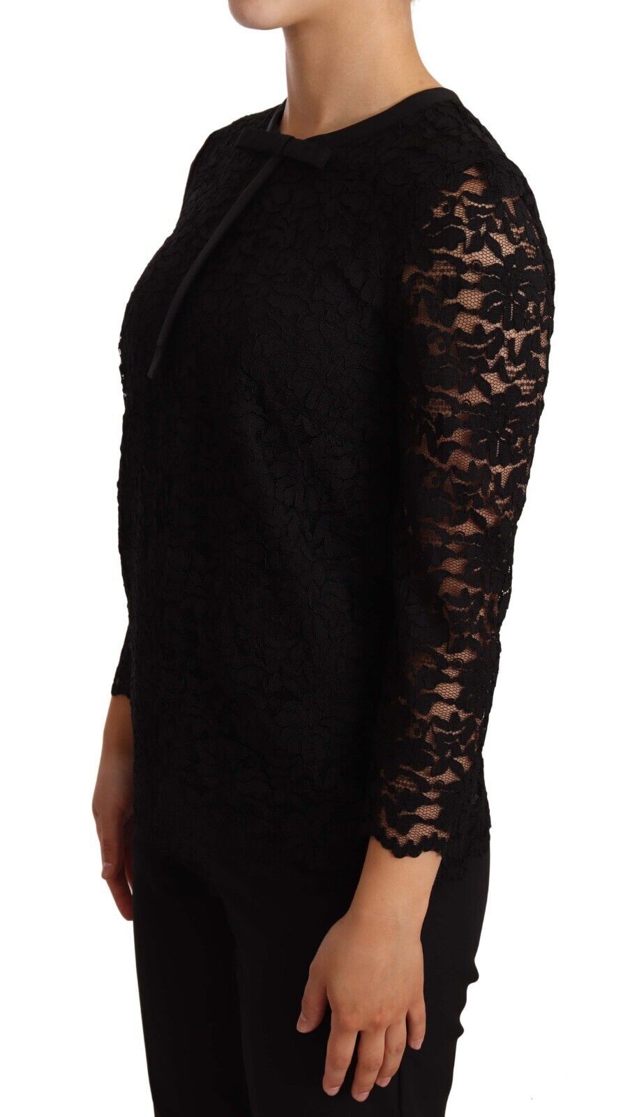 Dolce & Gabbana Black nylon blouse top with floral lace-2