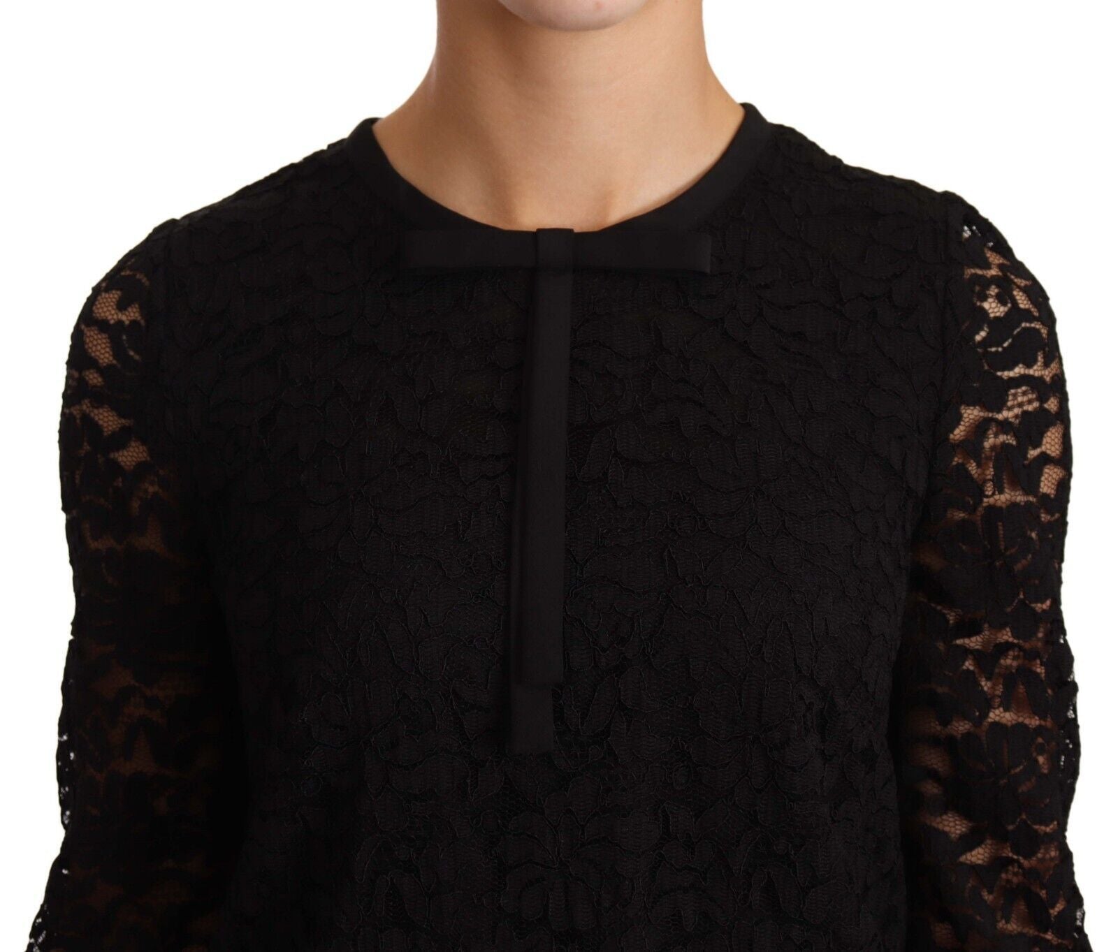 Dolce & Gabbana Black nylon blouse top with floral lace-4