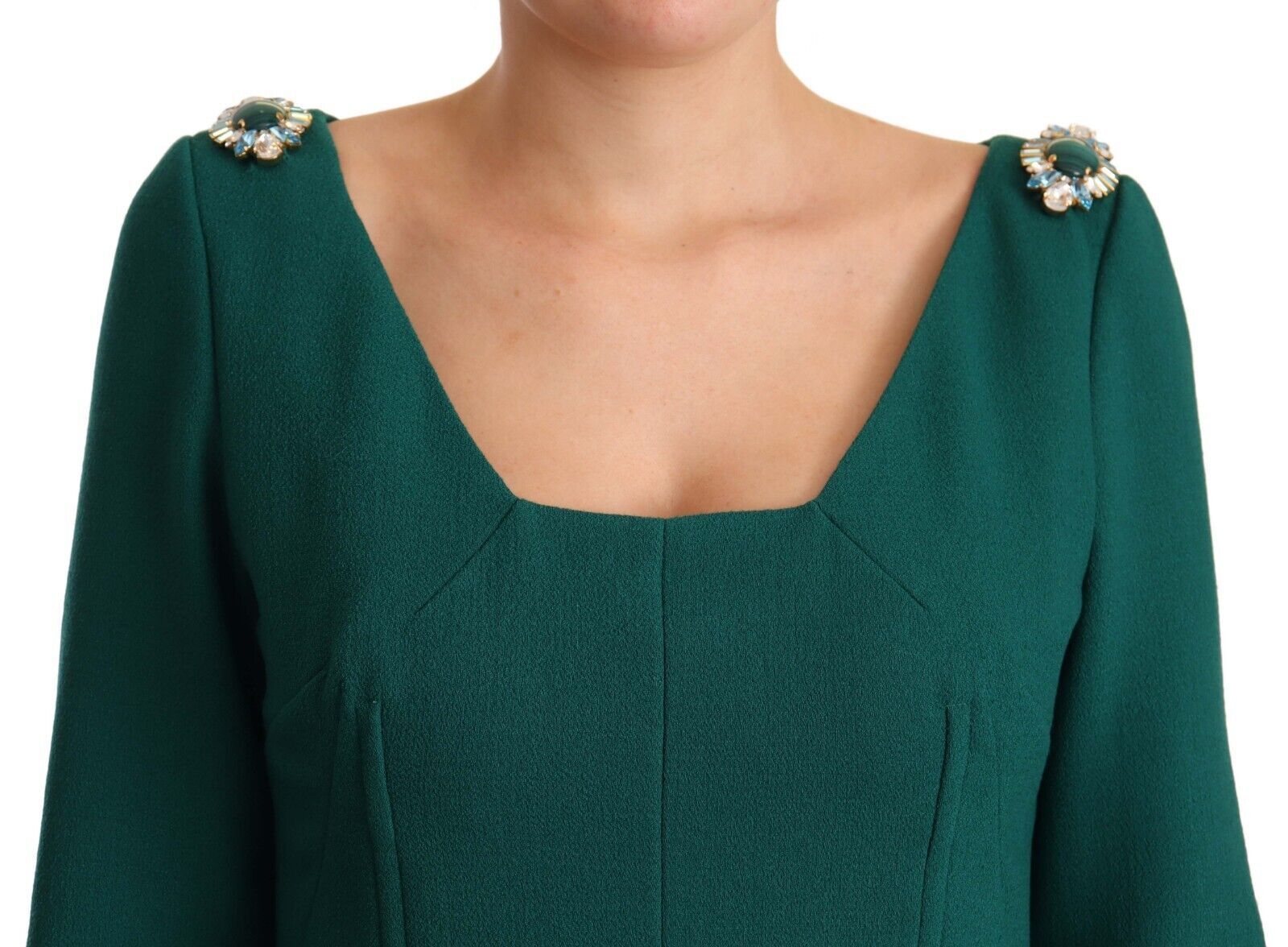 Dolce & Gabbana green stretch crepe midi dress with crystal-2