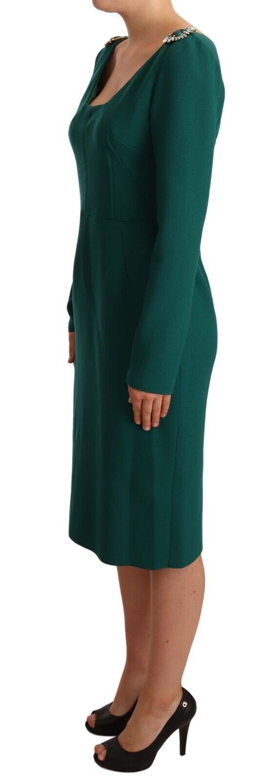Dolce & Gabbana green stretch crepe midi dress with crystal-4