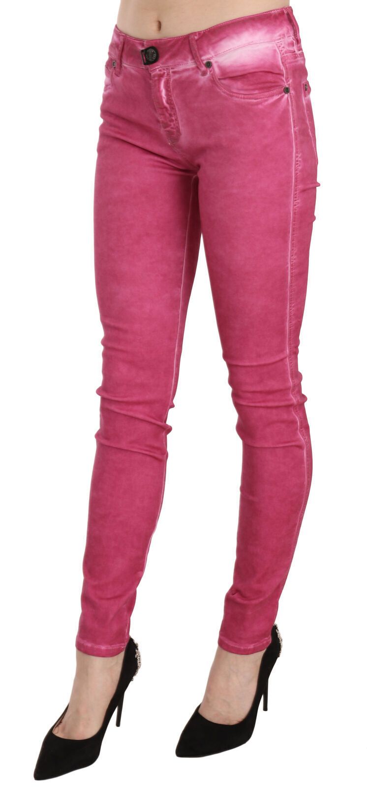 PLEIN SUD Pink Velvet Mid Waist Skinny Trousers-3