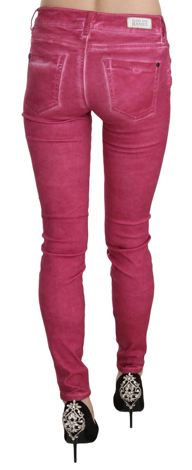 PLEIN SUD Pink Velvet Mid Waist Skinny Trousers-4