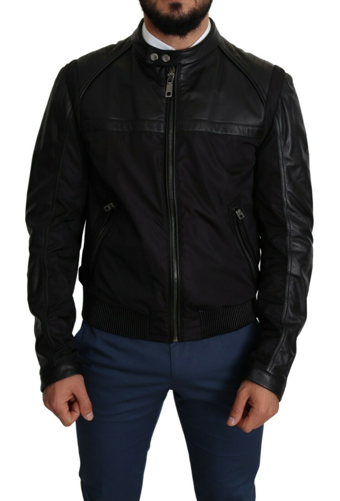 Dolce & Gabbana Black Nylon Full Zip Men's Bomber Coat Jacket
