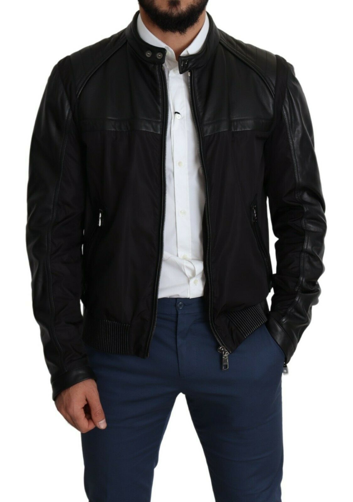Chaqueta bomber de nailon negro con cremallera completa para hombre de Dolce & Gabbana-5