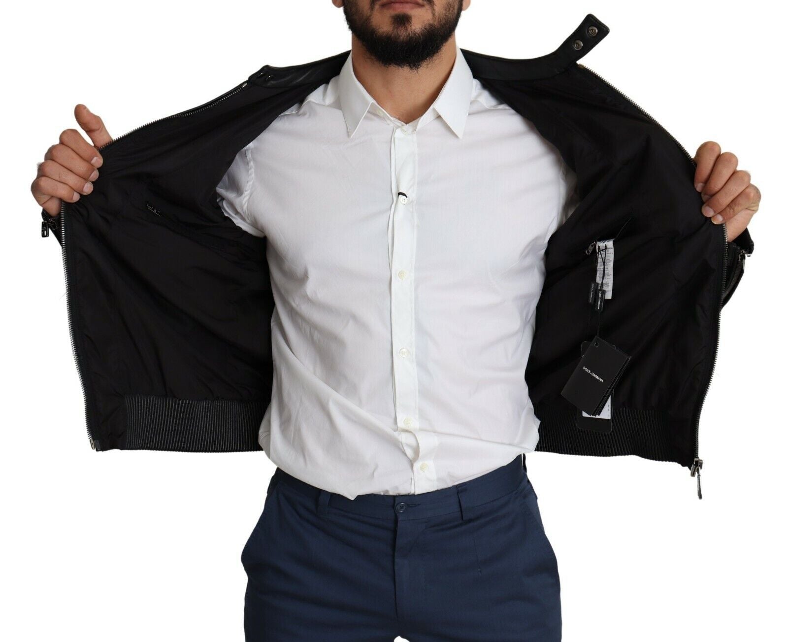 Chaqueta bomber de nailon negro con cremallera completa para hombre de Dolce & Gabbana-6