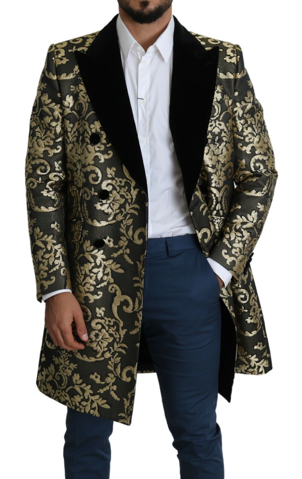 Dolce & Gabbana Black Gold Jacquard Coat SICILIA Jacket-6