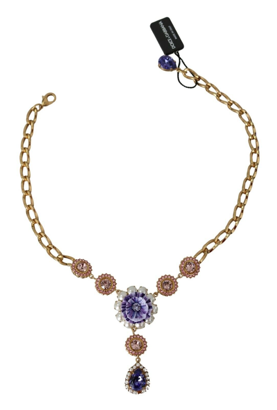 Dolce & Gabbana Rose Gold Brass Crystal Purple Pearl Pendant-2