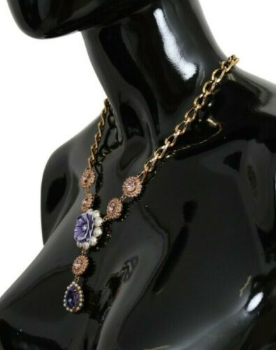 Dolce & Gabbana Rose Gold Brass Crystal Purple Pearl Pendant-3