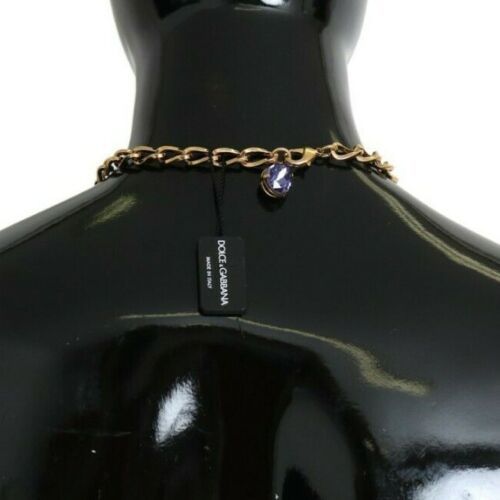 Dolce & Gabbana Rose Gold Brass Crystal Purple Pearl Pendant-4