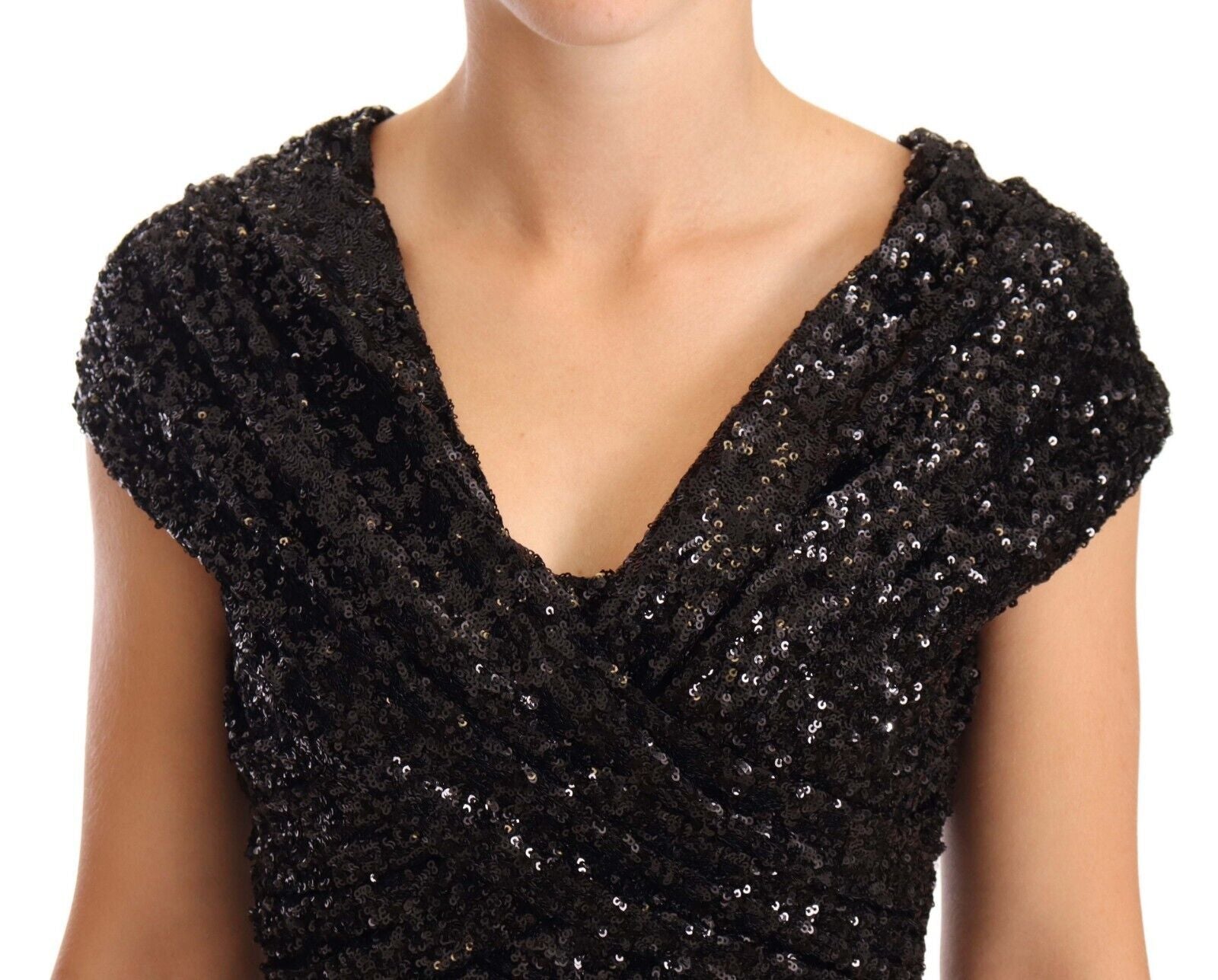 Dolce & Gabbana Black sequined dress with off-the-shoulder design-2