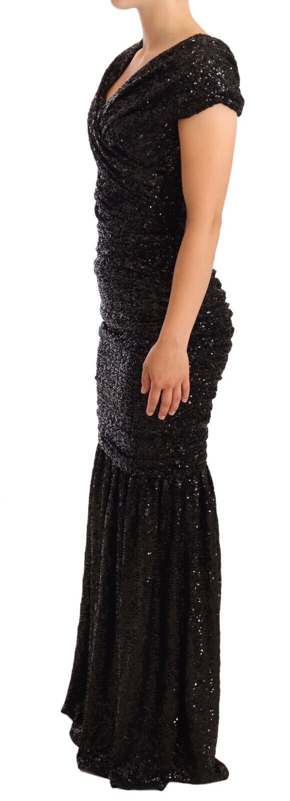 Dolce & Gabbana Black sequined dress with off-the-shoulder design-4