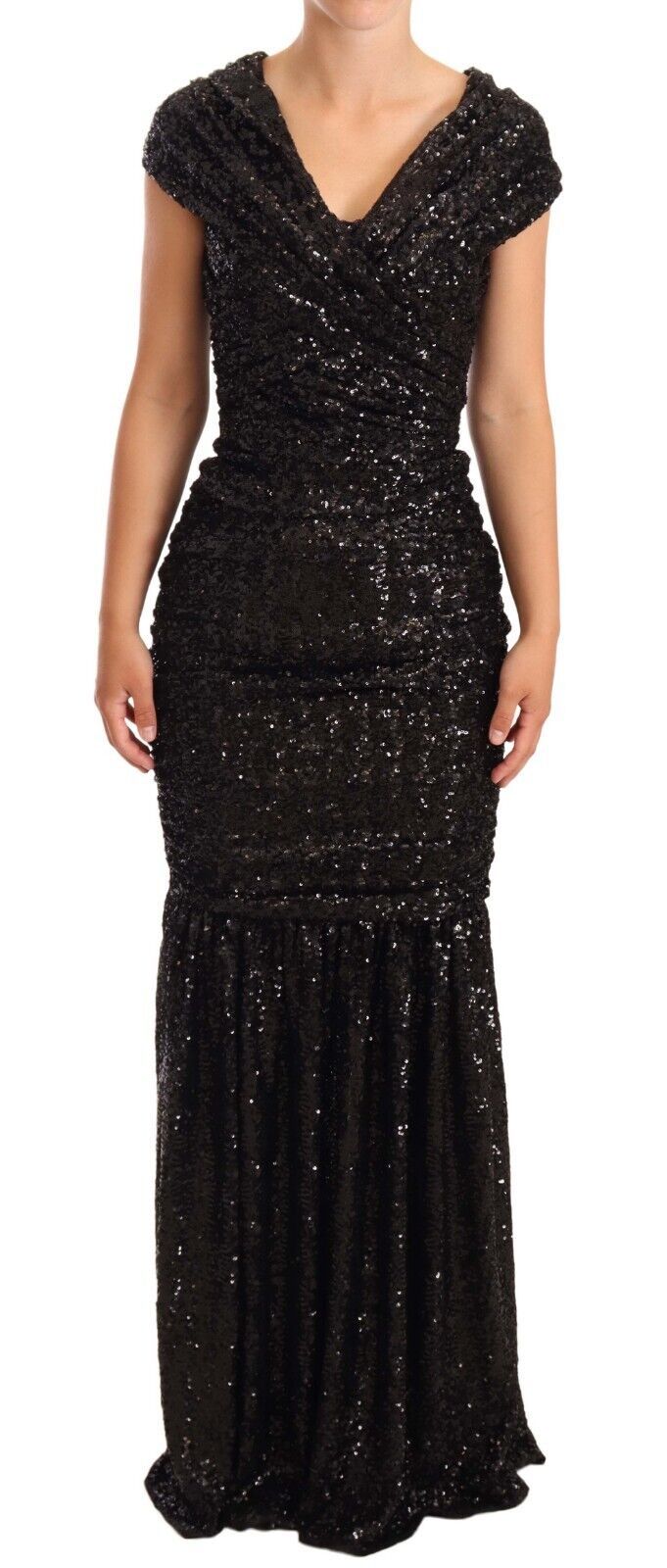 Dolce & Gabbana Black sequined dress with off-the-shoulder design-5