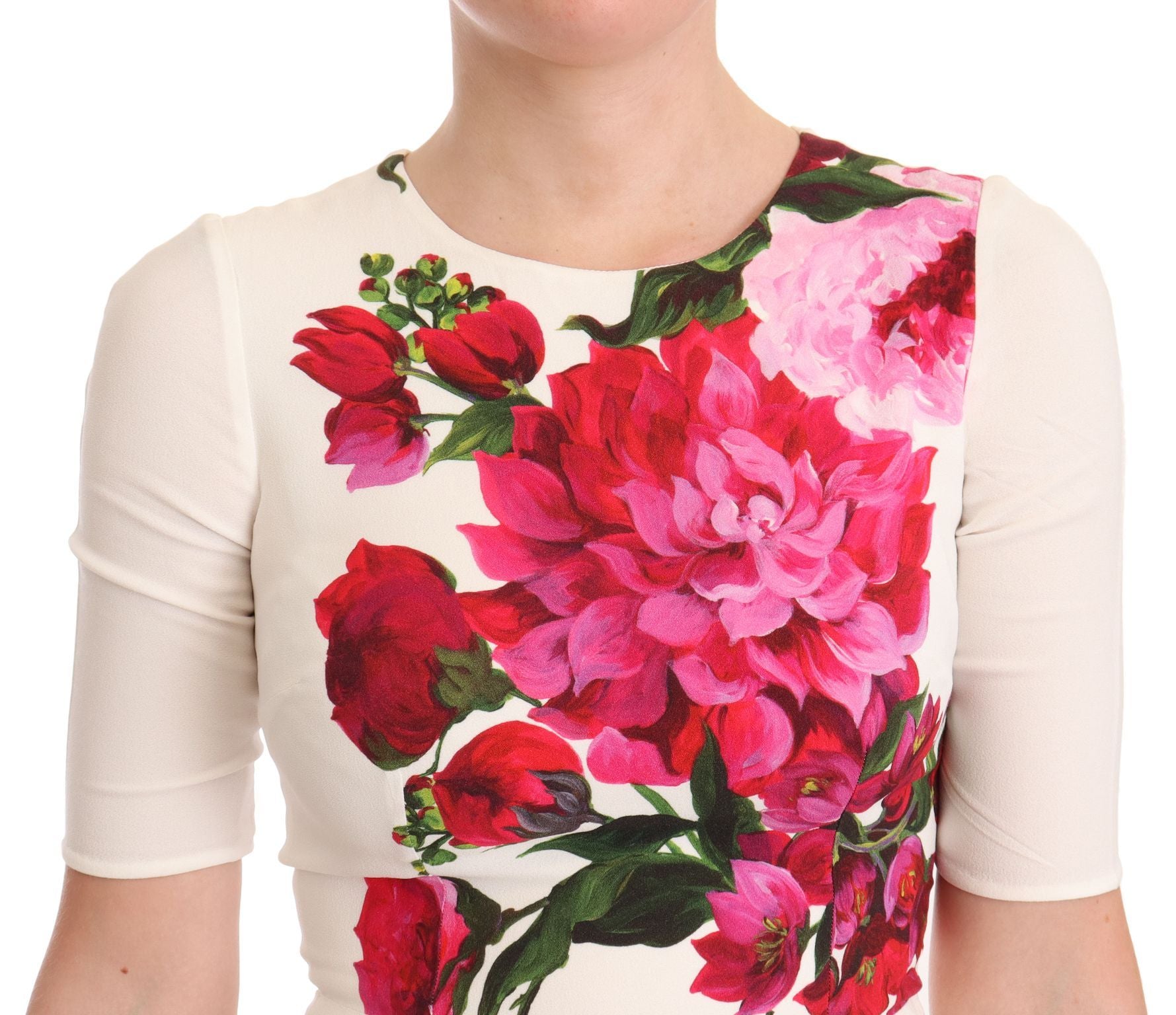 Dolce & Gabbana Weißes Midikleid aus Crêpe mit Blumenmuster und Schlitz-2