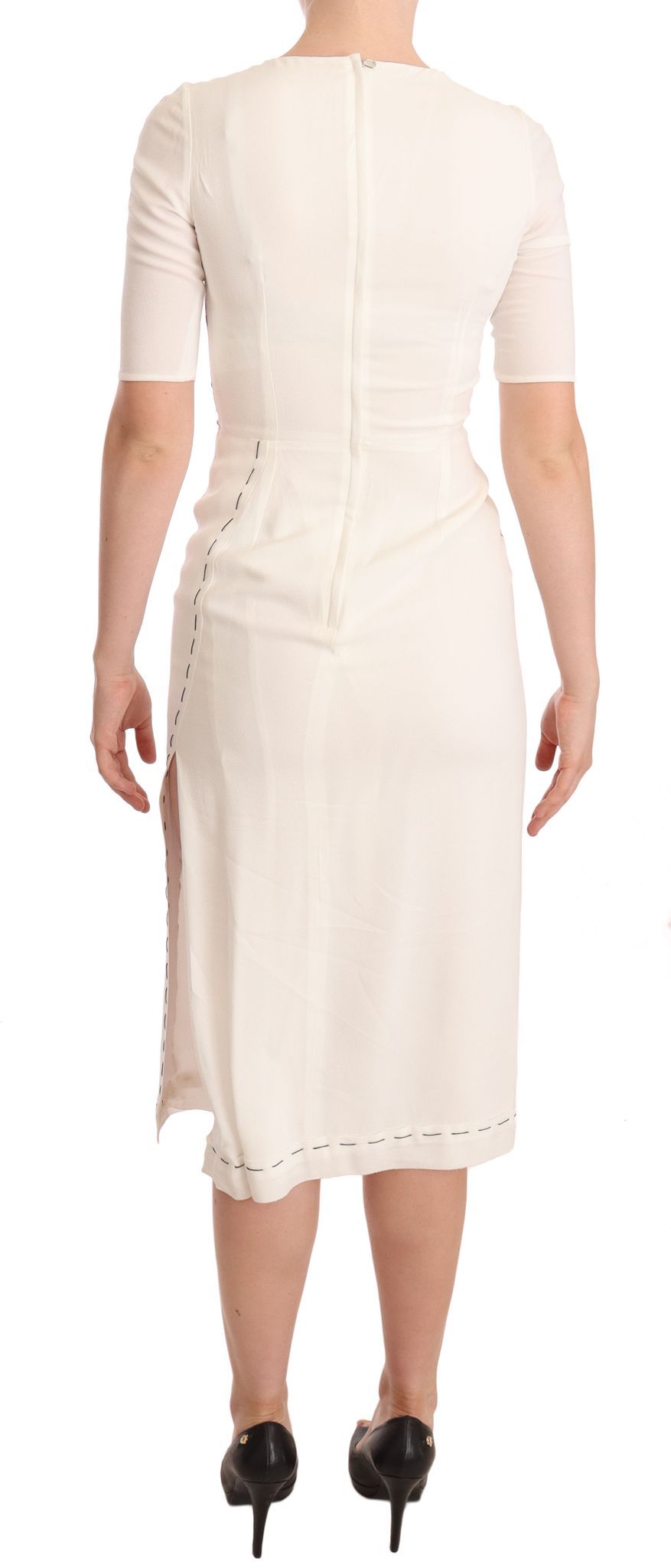 Dolce & Gabbana Weißes Midikleid aus Crêpe mit Blumenmuster und Schlitz-3