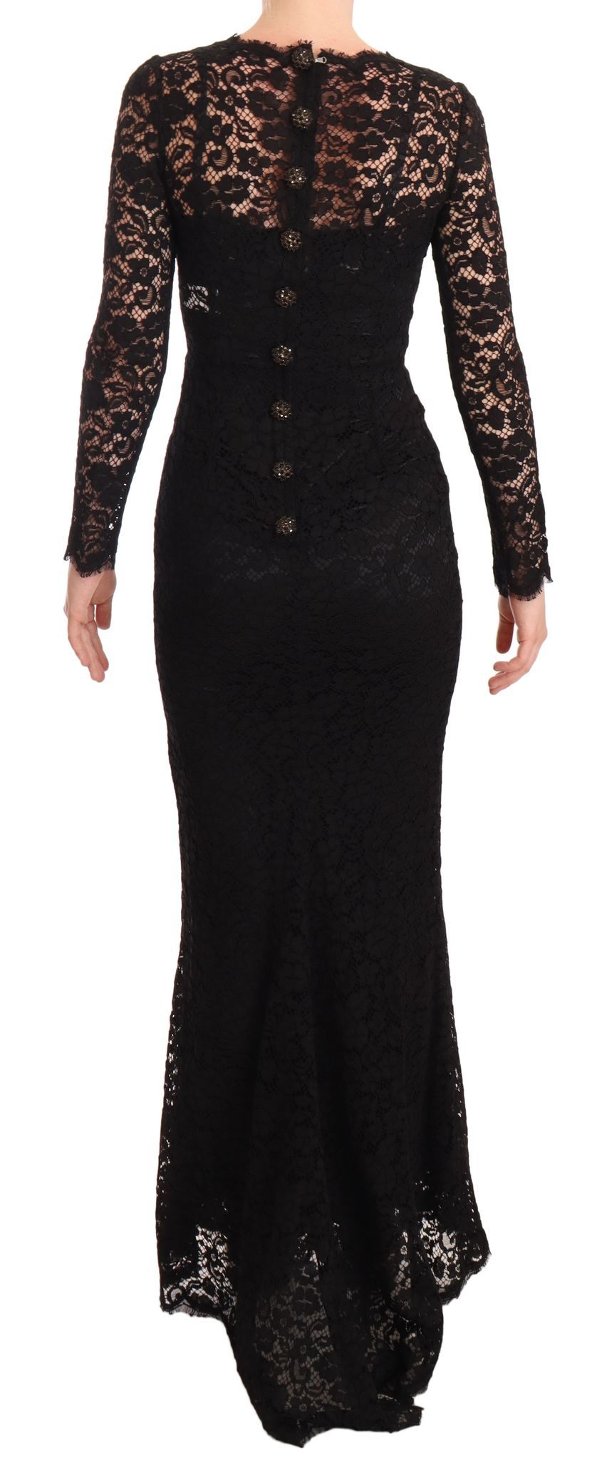 Dolce & Gabbana Black Cotton Lace Dress with Long Sleeves and Mermaid-4