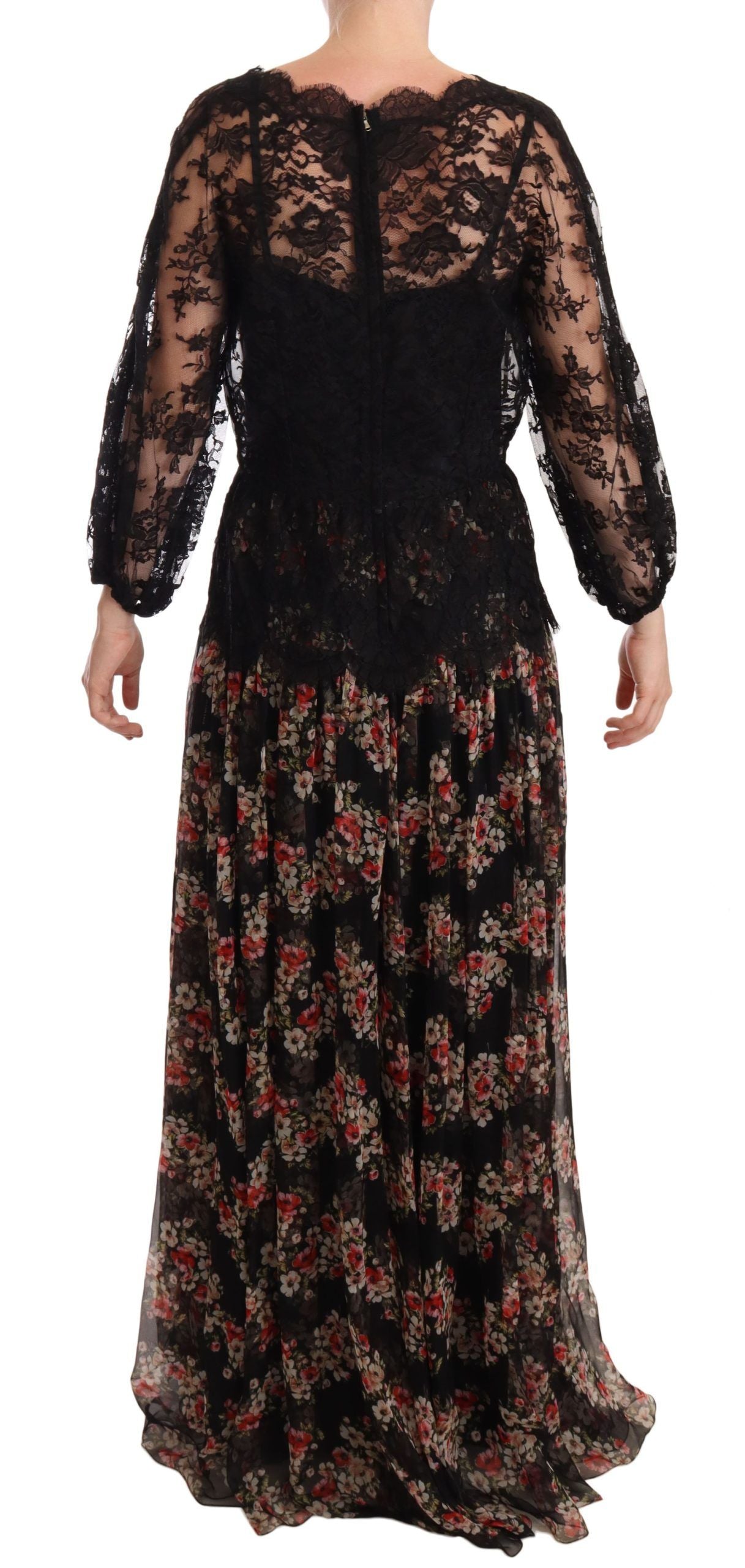 Dolce & Gabbana Black Maxi Capri Dress with Floral Lace-3