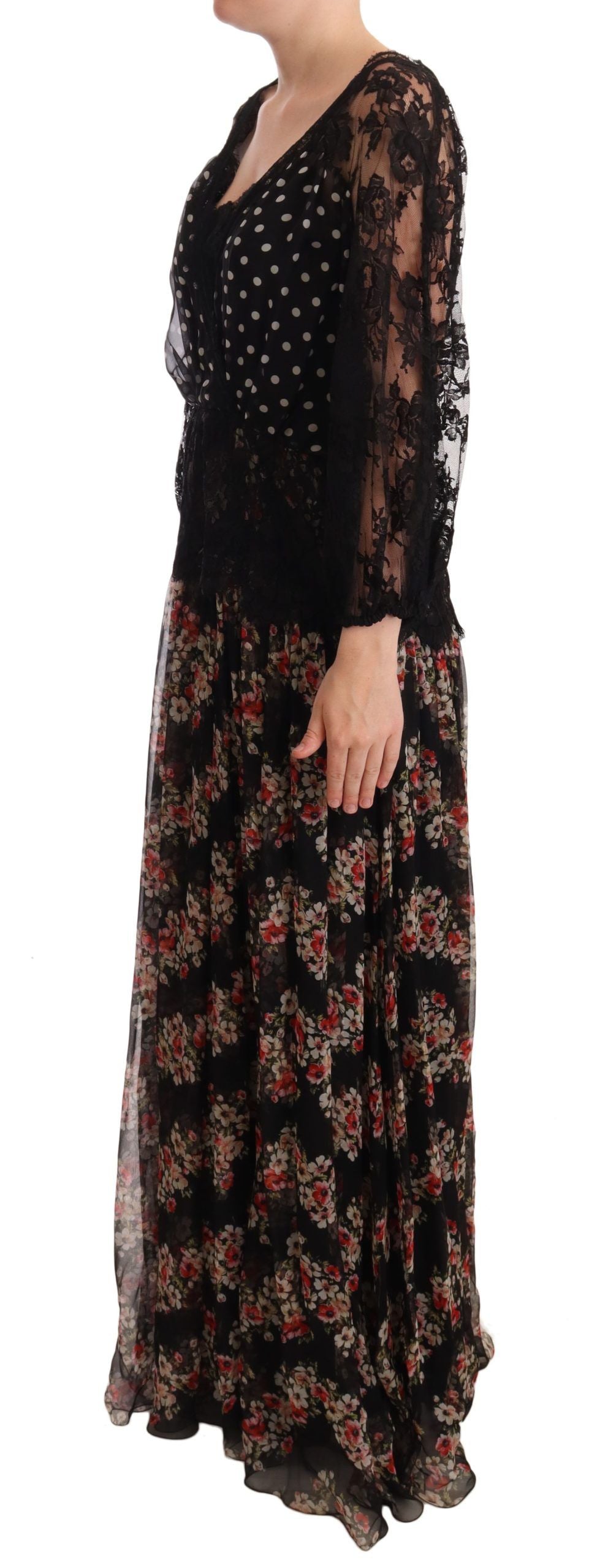 Dolce & Gabbana Black Maxi Capri Dress with Floral Lace-4