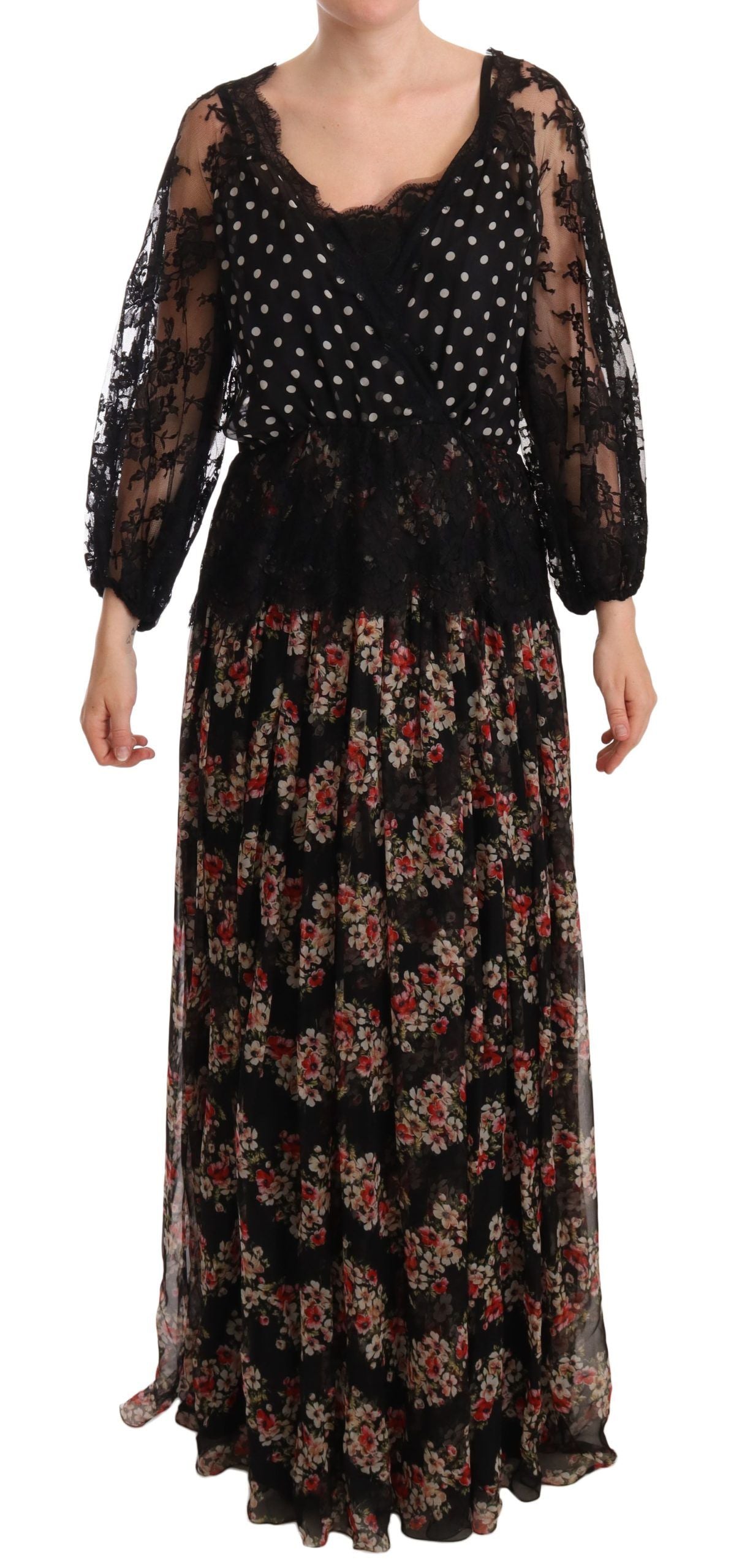 Dolce & Gabbana Black Maxi Capri Dress with Floral Lace