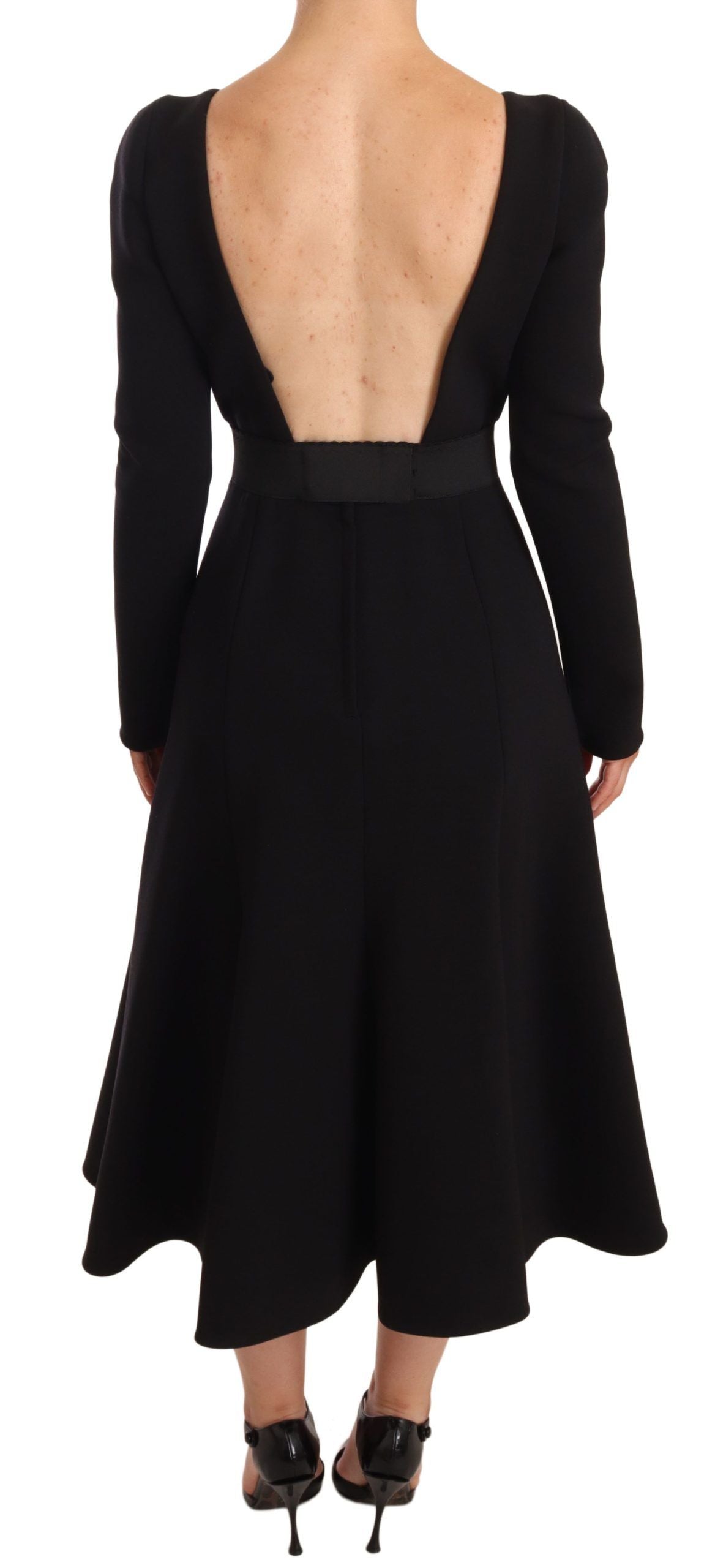 Dolce & Gabbana Schwarzes Stretch-Mantelkleid aus Wolle mit offenem Rücken-3