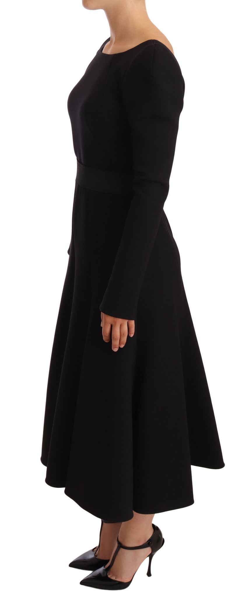 Dolce & Gabbana Schwarzes Stretch-Mantelkleid aus Wolle mit offenem Rücken-4