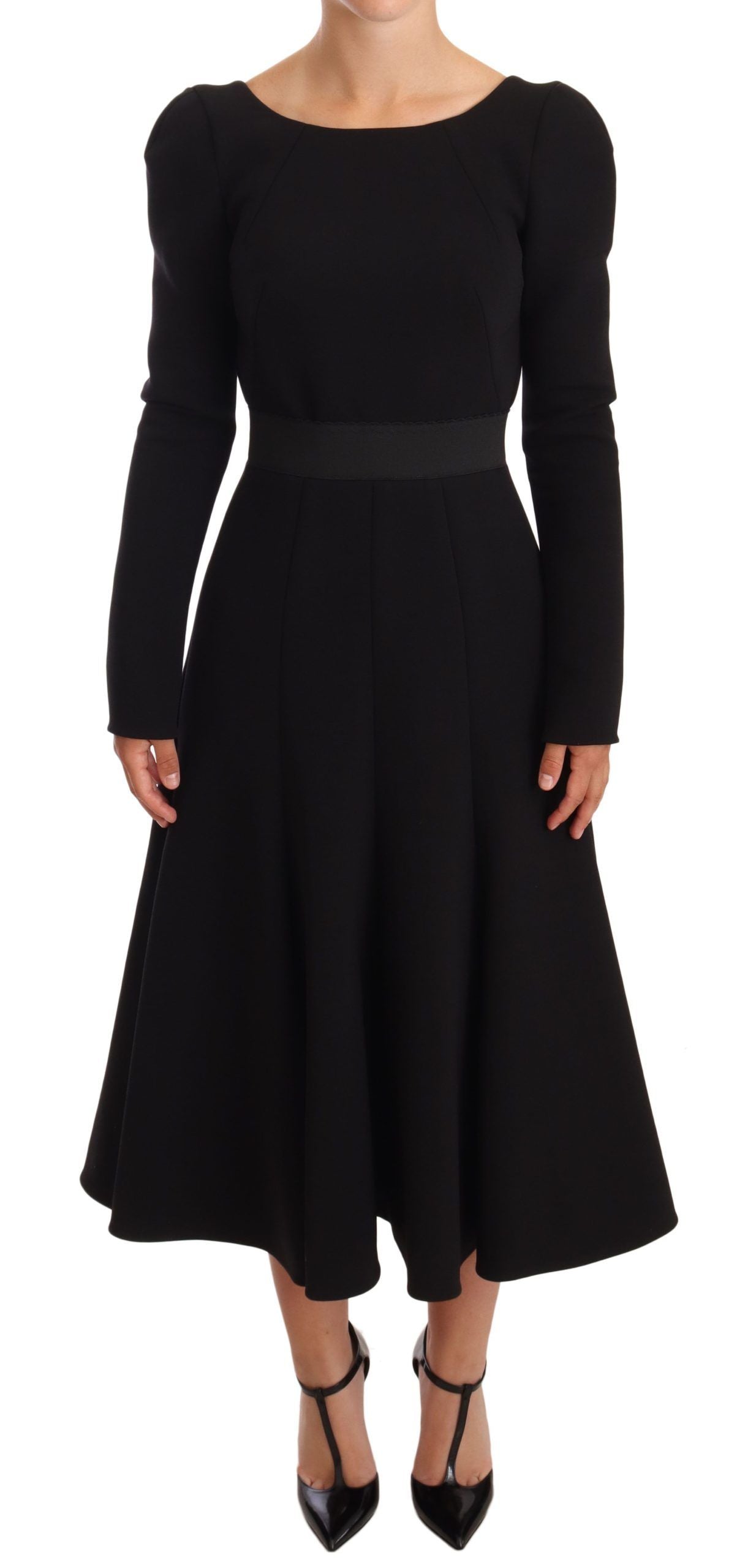 Dolce & Gabbana Schwarzes Stretch-Mantelkleid aus Wolle mit offenem Rücken-1