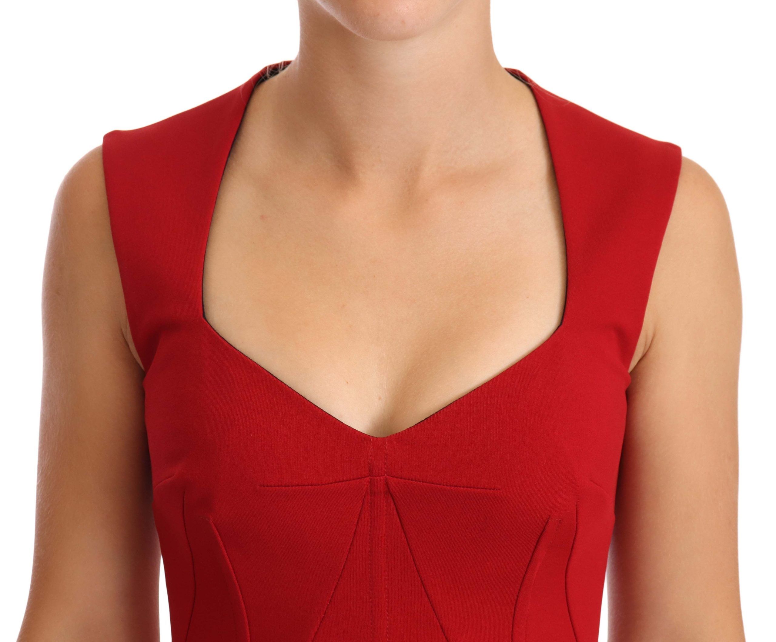 Dolce & Gabbana Red sleeveless midi stretch dress with sweetheart-2