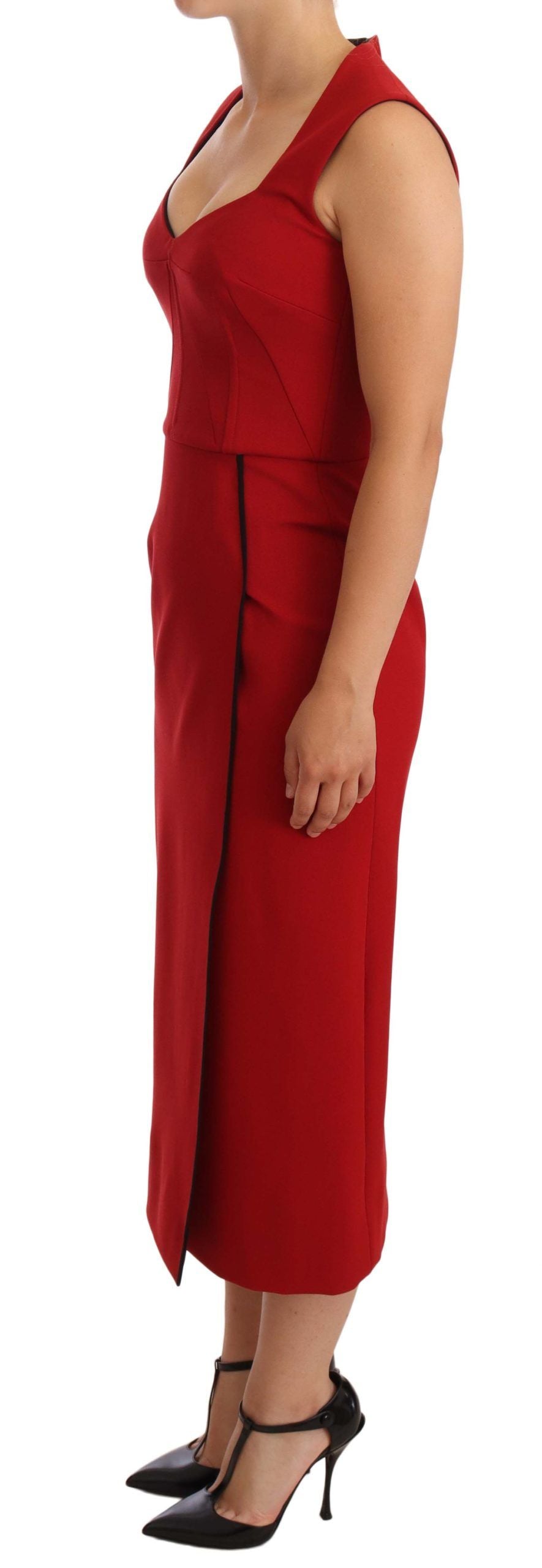Dolce & Gabbana Red sleeveless midi stretch dress with sweetheart-4
