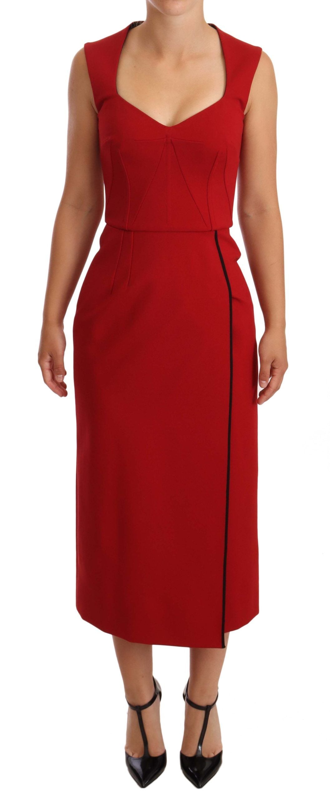 Dolce & Gabbana Red sleeveless midi stretch dress with sweetheart-1