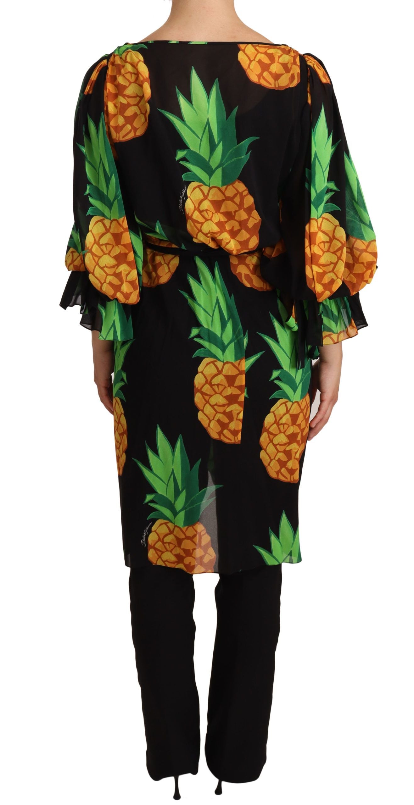 Dolce & Gabbana Black Pineapple Print Wrap Dress in Stretch Silk-3
