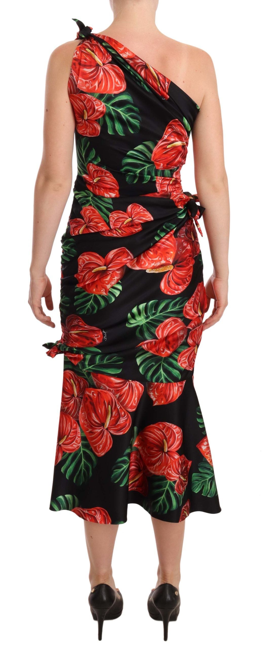 Dolce & Gabbana black, shiny, floral silk dress with draping-3