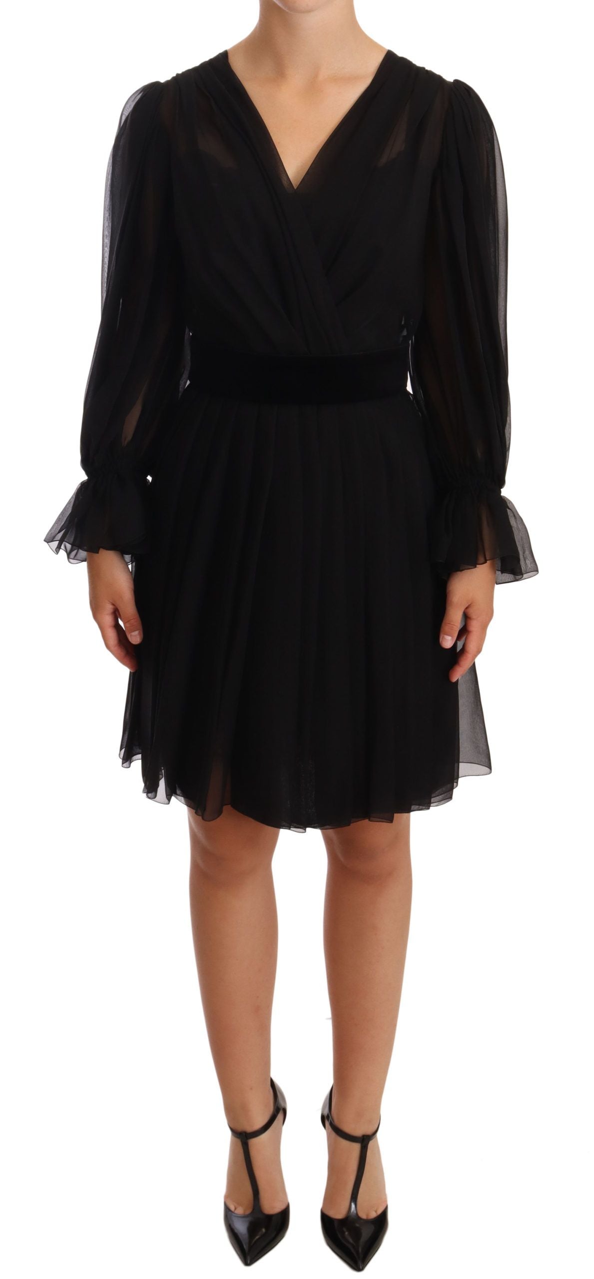 Dolce & Gabbana Black pleated mini silk stretch mesh dress-1