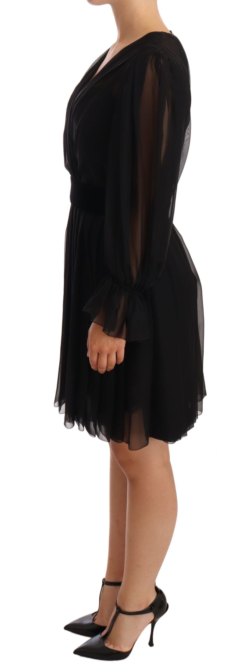 Dolce & Gabbana Black pleated mini silk stretch mesh dress-2