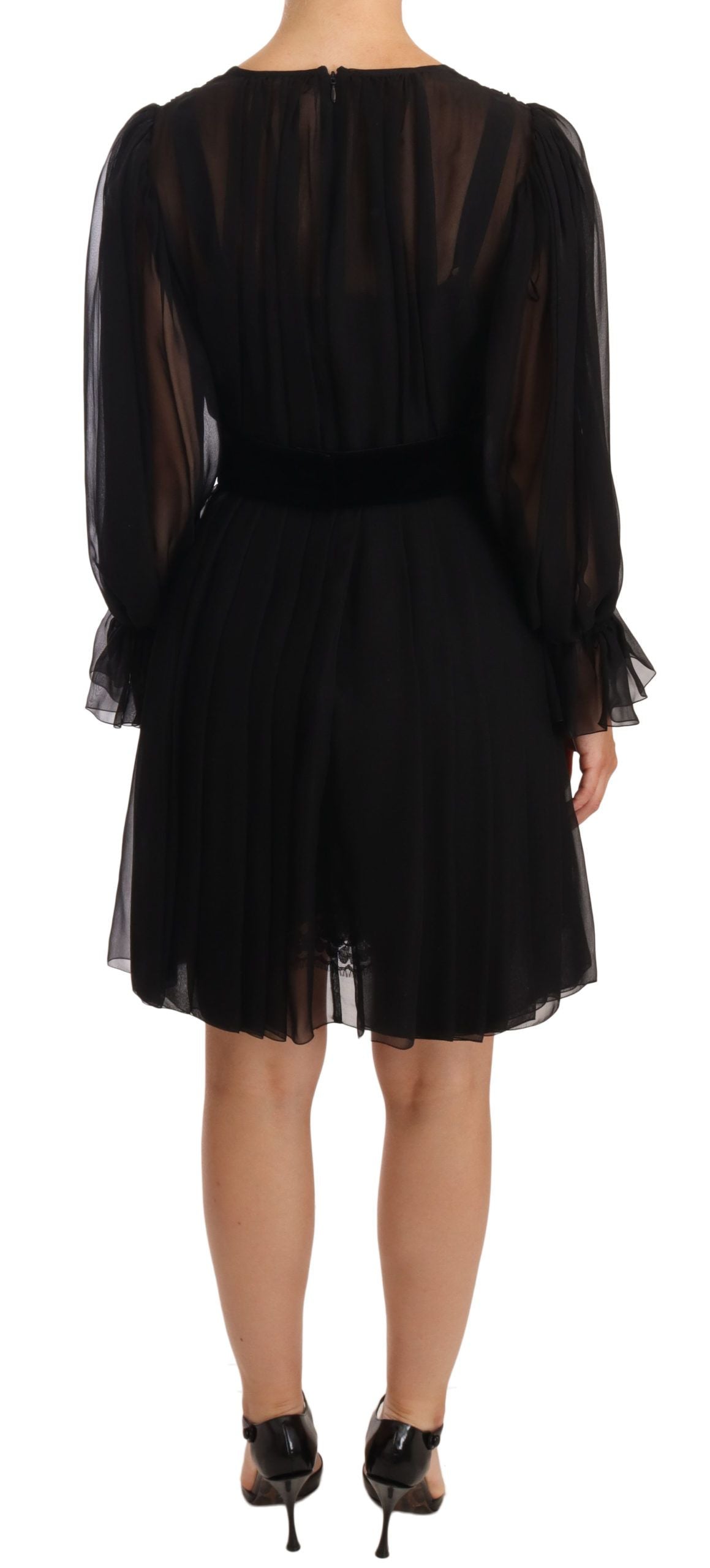 Dolce & Gabbana Black pleated mini silk stretch mesh dress-3