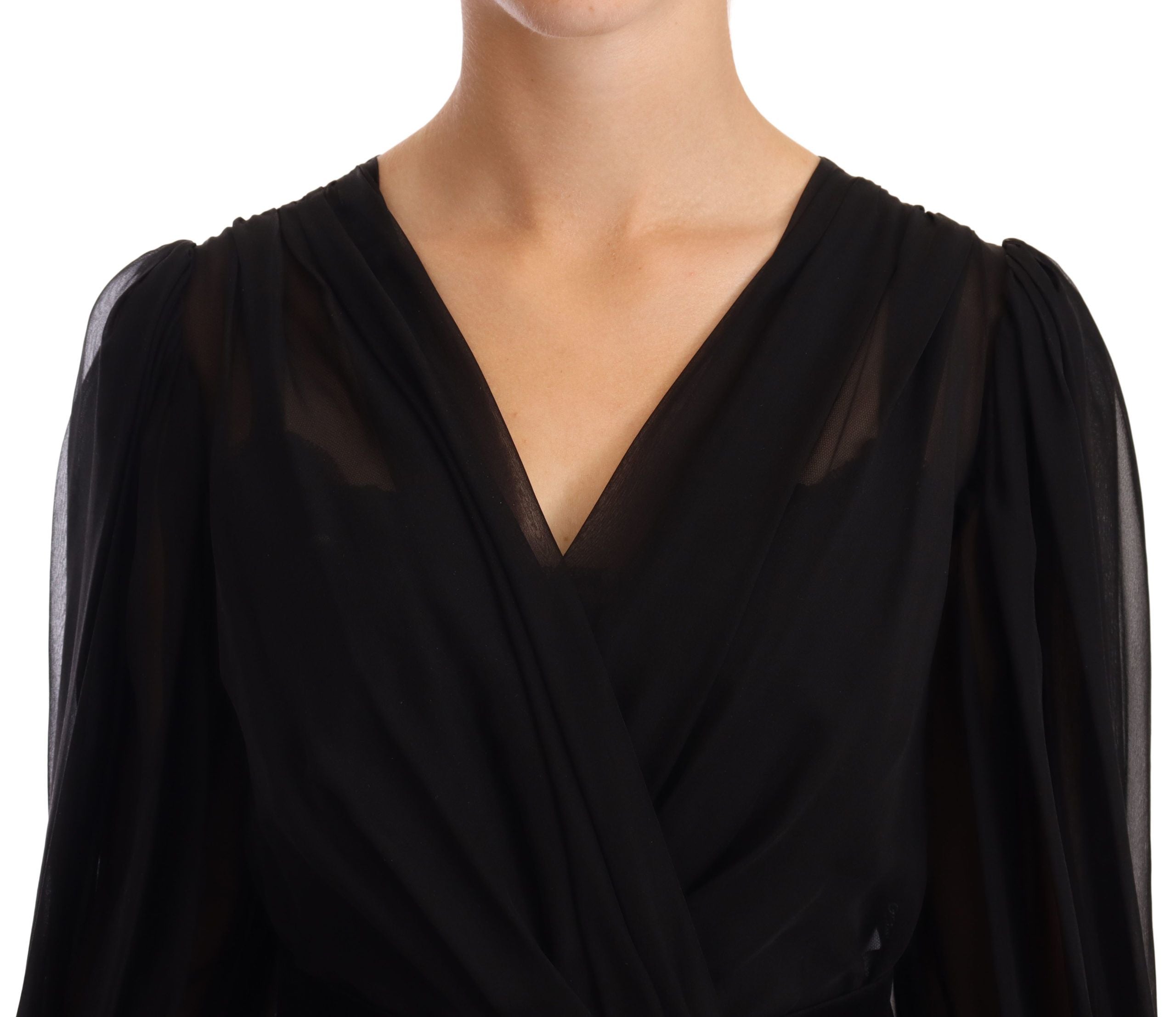 Dolce & Gabbana Black pleated mini silk stretch mesh dress-4
