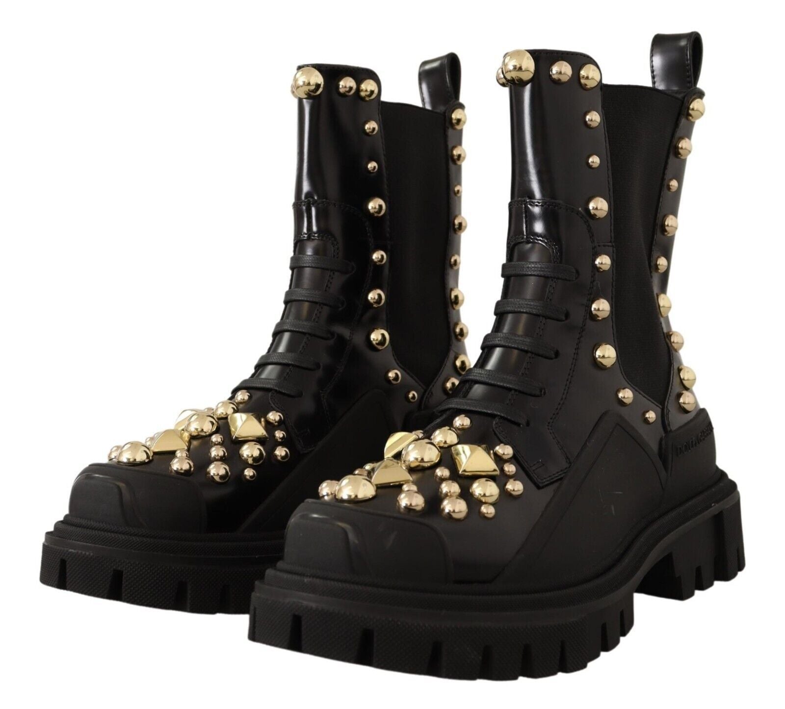 Botas con tachuelas de cuero negro de Dolce & Gabbana-3