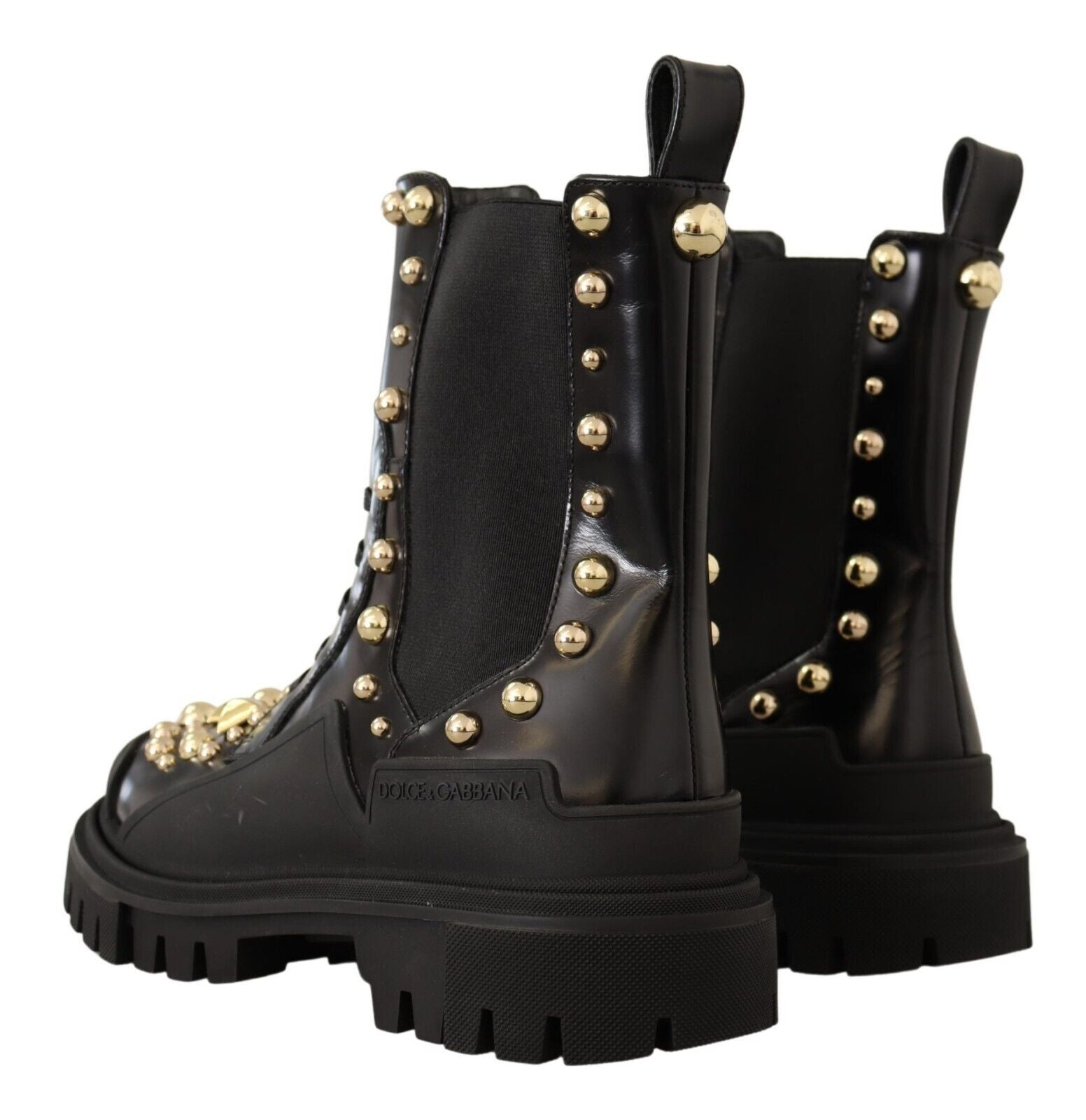 Botas con tachuelas de cuero negro de Dolce & Gabbana-4