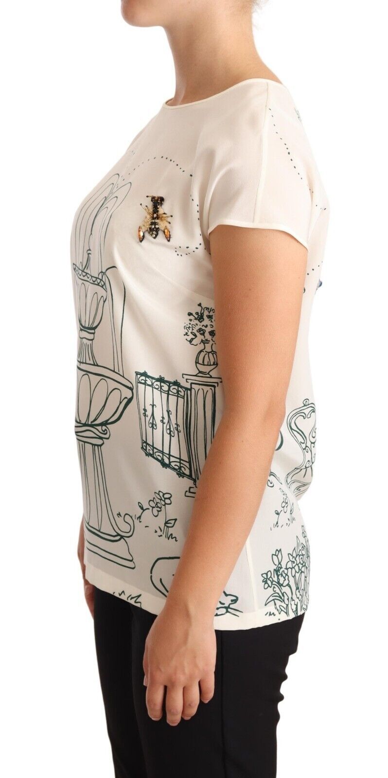 Blusa estilo camiseta de seda blanca de Dolce & Gabbana con diseño de fuente de jardín-2
