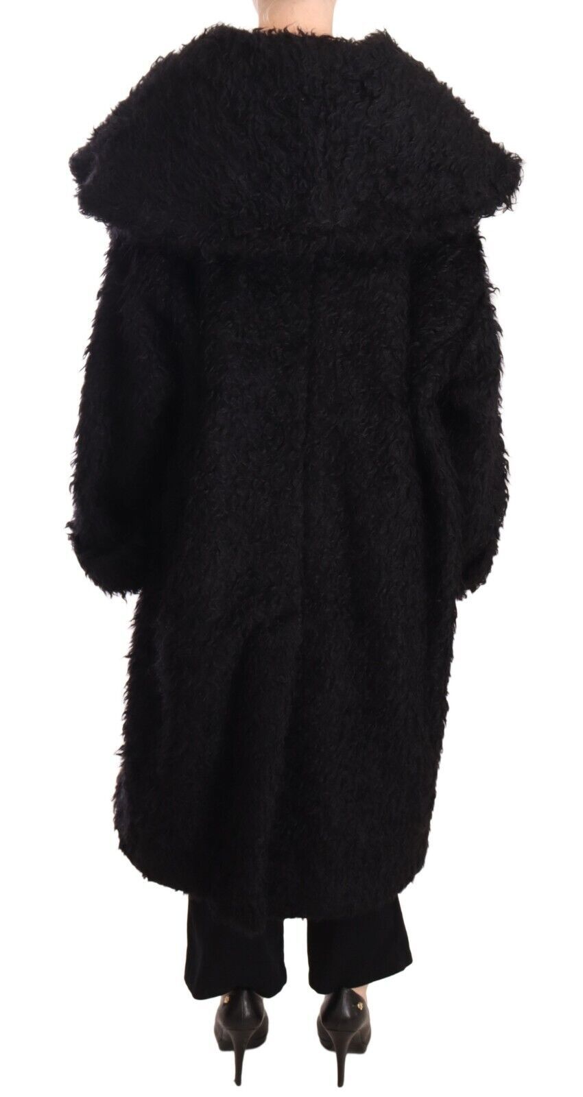 Dolce & Gabbana Black Mohair Fur Cape Trench Coat Jacket-3