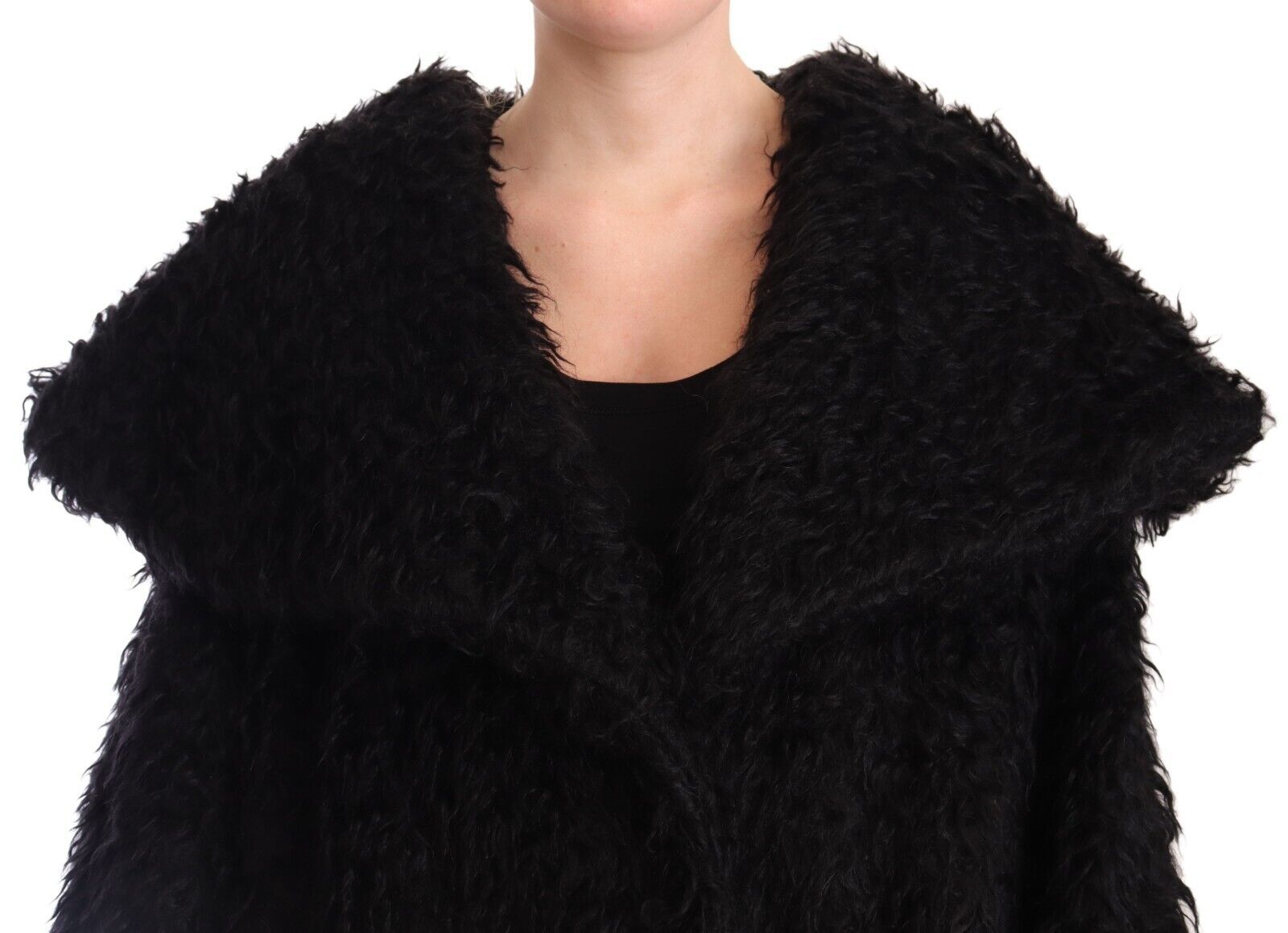Dolce & Gabbana Black Mohair Fur Cape Trench Coat Jacket-4