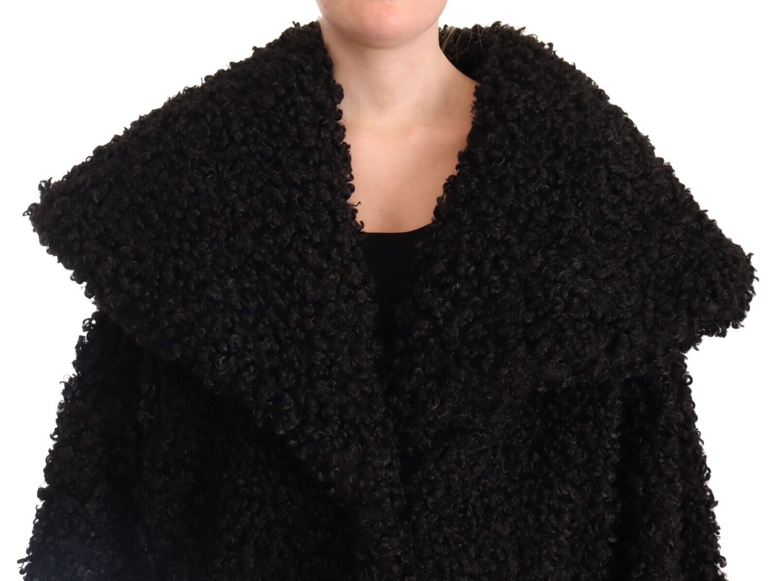 Dolce & Gabbana Black Polyester Fur Trench Coat Jacket-4
