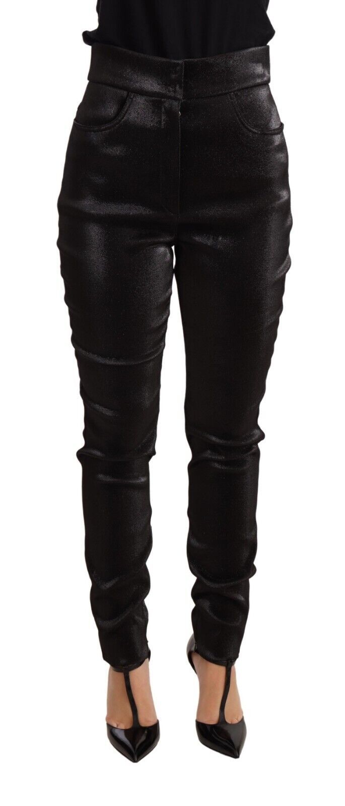 Dolce & Gabbana black and silver lurex thread cotton stretch trousers