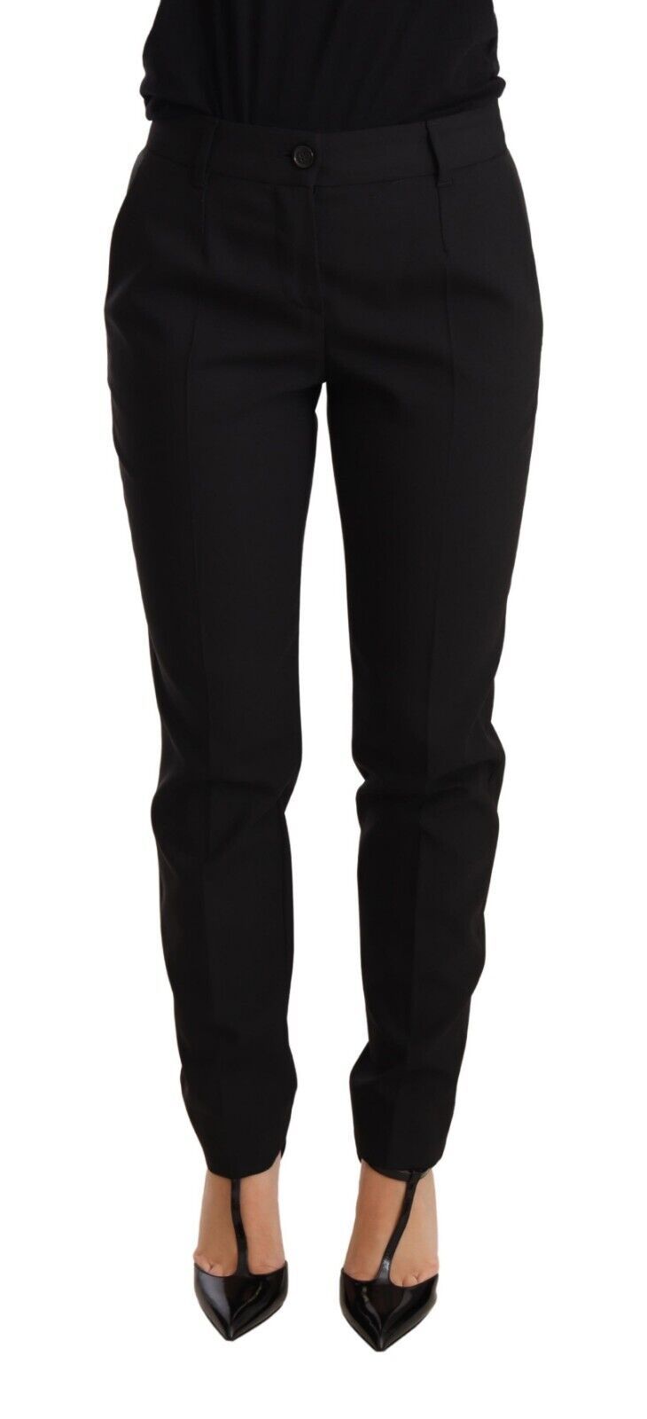 Dolce & Gabbana Black tapered women's trousers in virgin wool