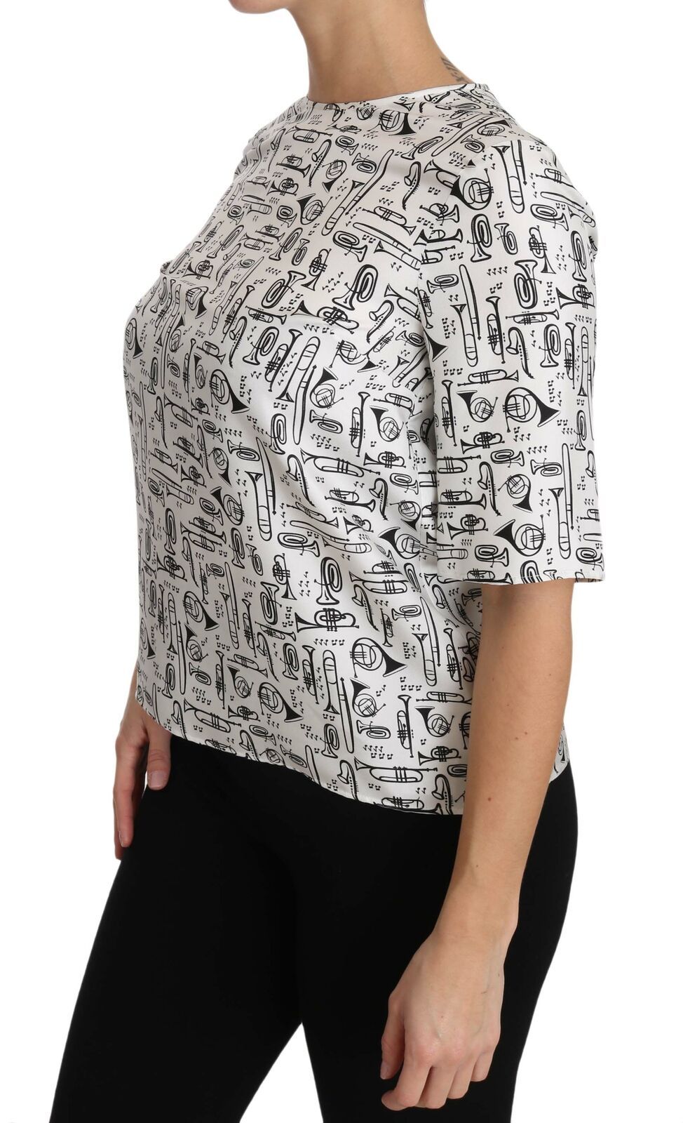 Dolce & Gabbana white blouse with musical instrument print-4